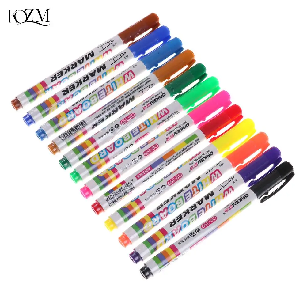

12Pcs 12 Colors White Board Maker Pen Whiteboard Marker Liquid Chalk Erasable Glass Ceramics Maker Pen Office