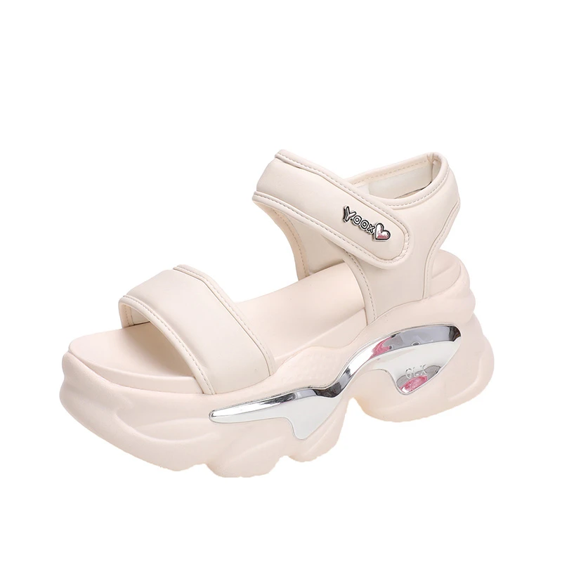 Summer Wedges Sandals 8CM Ladies Beach Slippers High Heel Sandals Women Casual Shoes Platform Chunky White Shoes Sandalias Mujer