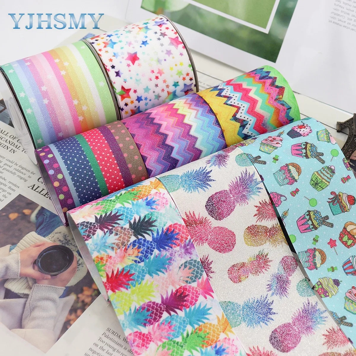 Блестящая корсажная лента со звездным небом и радужным принтом ширина 3 дюйма 2