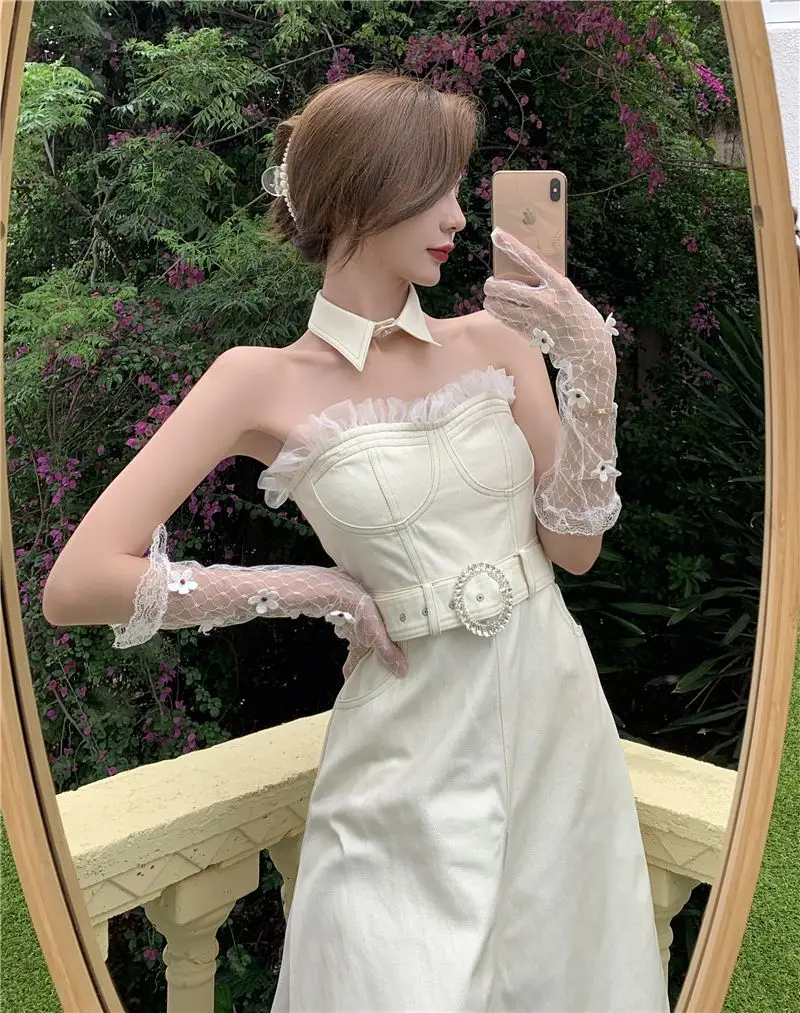 

COIGARSAM Dresses Women Patchwork Backless Strapless Dress Dropshipping