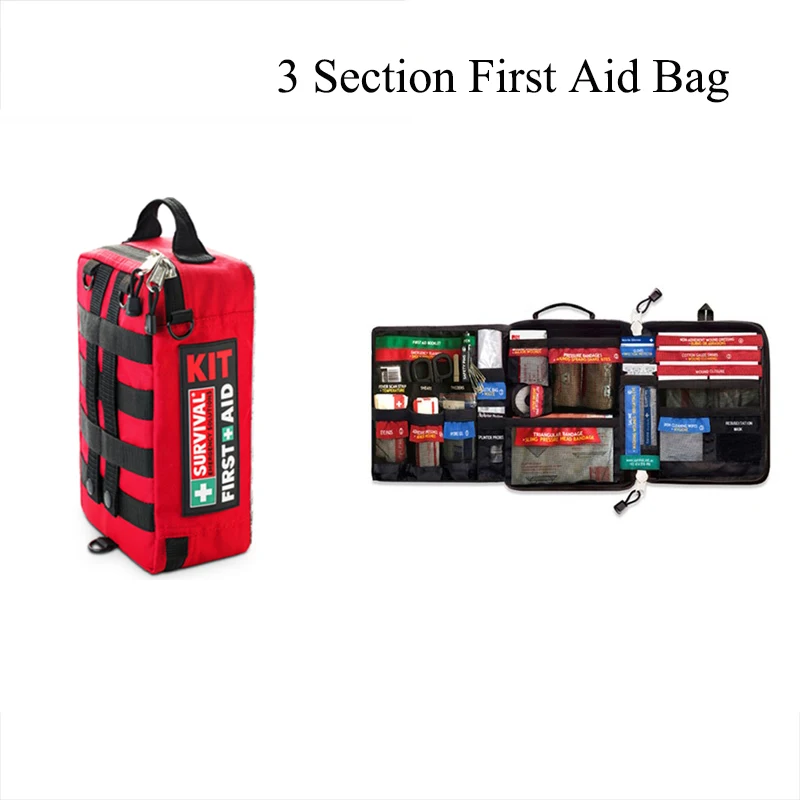 

Red First Aid Kit Bag Survival Camping Car Outdoor Medical Bag Empty First Aid Pouch Waterproof 3 Layer With Lables Oxford Cloth