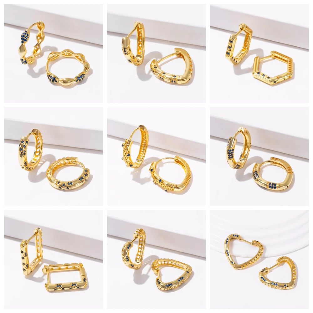 

Wholesale Different 9Pairs/Lot Cubic Zirconia Heart Round Big Gold Hoops Earrings for Women Girls Punk Jewelry Unusual Earrings