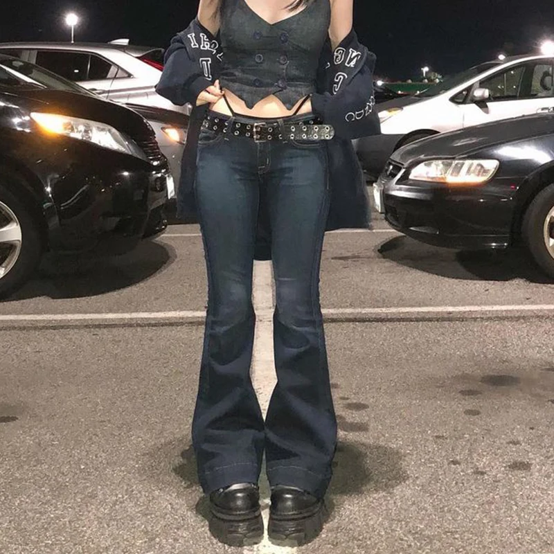 

Low Waisted Y2K Flare Jeans Aesthetic Retro 2000s Cute Denim Sweatpants Streetwear Fashion Harajuku Casual Capris Cuteandpsycho
