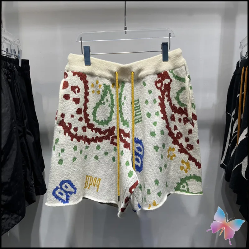 

High Street Rhude Shorts Cashew Flower Colorful Knitted Jacquard Loose Hawaiian Floral Casual Sports Men's and Women's Shorts