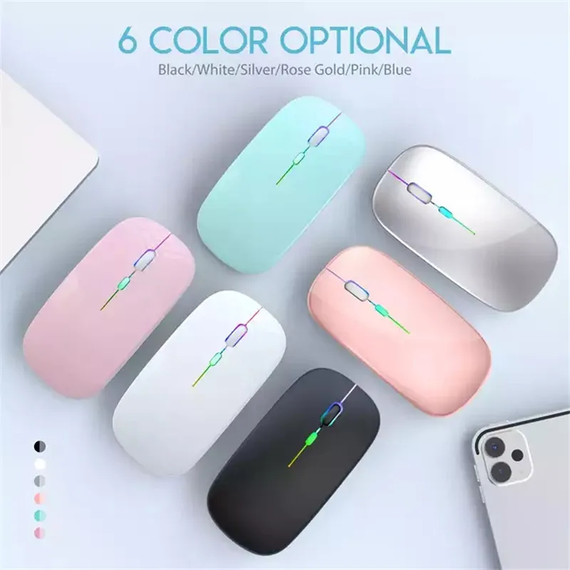 

Mute Rechargeable Lithium Battery Colorful Backlight LED 2.4Ghz Optical Gaming Wireless Mouse Ultralight Portable Bluetooth mice