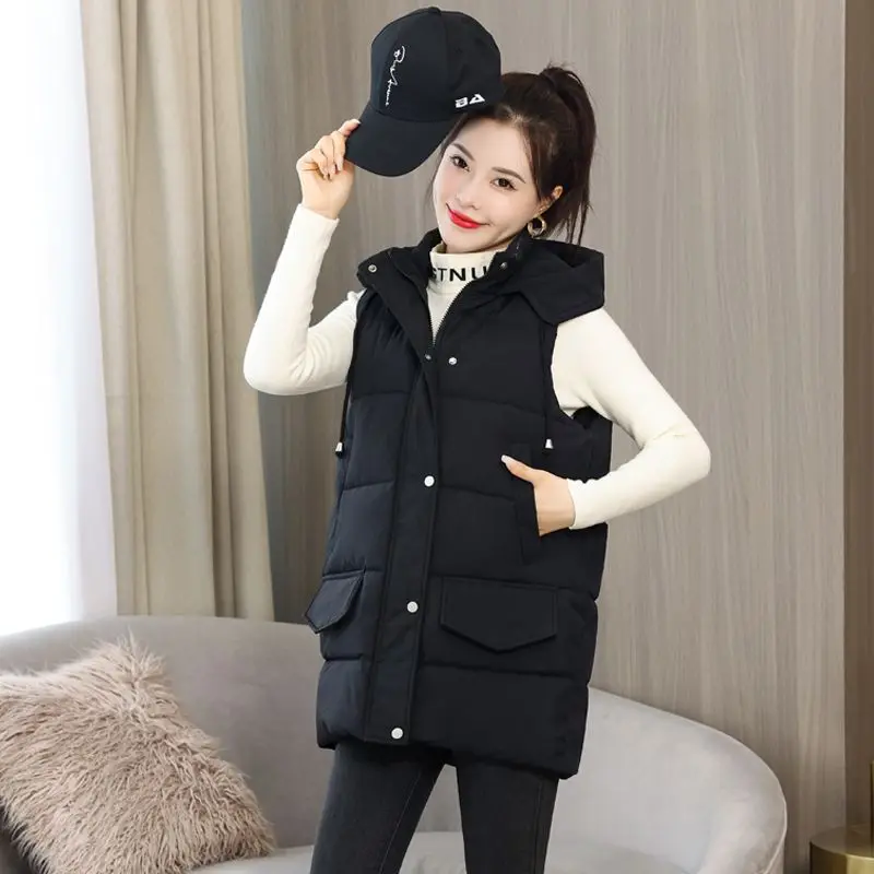 

New Fashion Multiple Pockets Hooded Vest Women Sleeveless Jacket Women Warm Casual Woman Waistcoat Outerwear Girls Vests Female