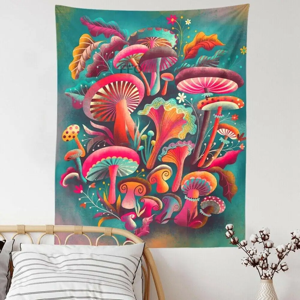 

Psychedelic Mushroom Tapestry Wall Hanging Hippie Boho Mandala Art Tapestries Aesthetic Room Decor Bedroom Yoga Mat Sofa Blanket