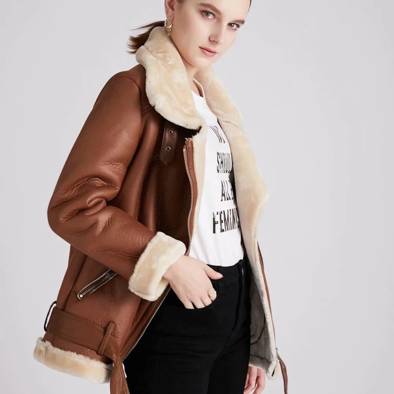 S-XL Winter Thick Warm Faux Leather Jackets Women Sheepskin Coat Female Fur Leather Jacket Outerwear Overcoat Casaco Feminino