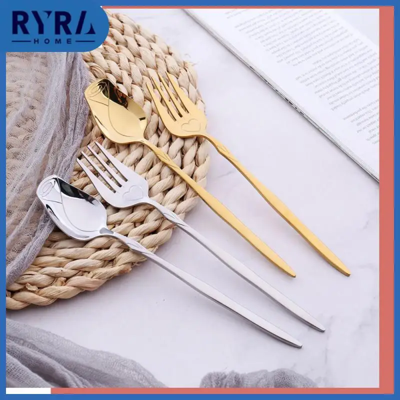 

Light Luxury New Rose Flower Spoon Stainless Steel Dessert Spoon Durable Mixing Spoon Retro Forks Colorful Colors Coffee Spoon
