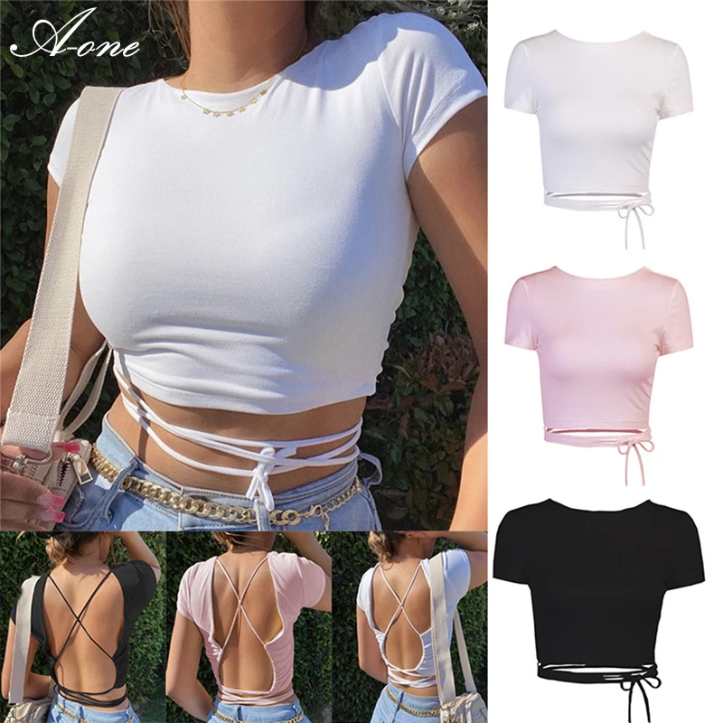 

2022 Summer Women's Vest Solid Color Open Back Showing Chest Straps Women's Casual Top