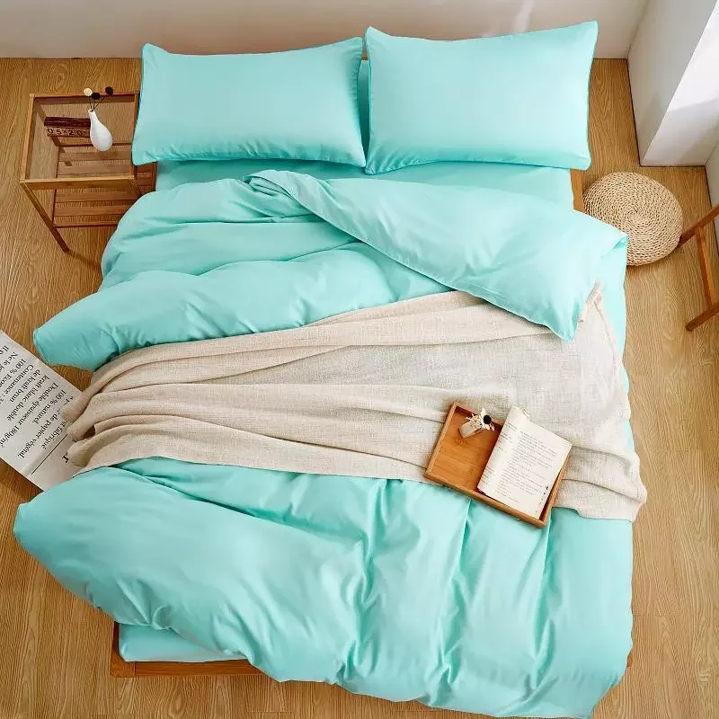 

2022Textile New Product Solid Color 4 Pcs Bedding Set Microfiber Bedclothes Navy Blue Bed Linens Duvet Cover Set Bed Sheet