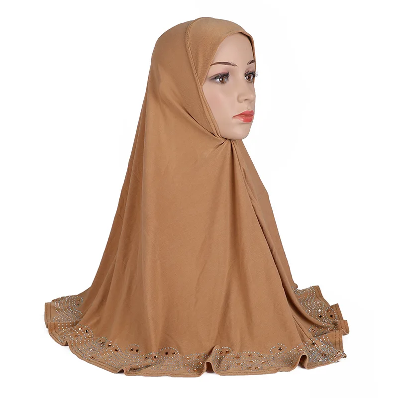 H001 high quality medium size 70*70cm muslim amira hijab with rhinestones pull on islamic scarf head wrap  muslim fashion