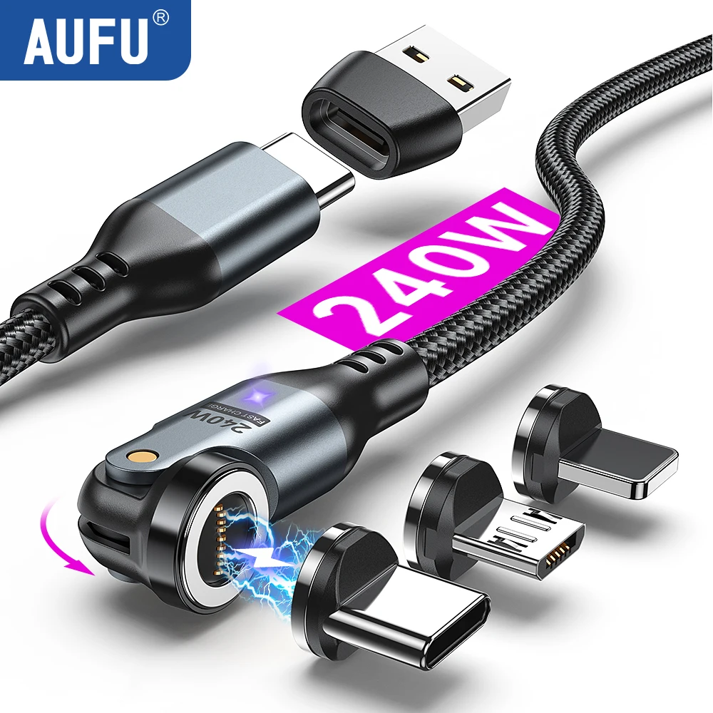 Фото AUFU 240 Вт Магнитный кабель USB C 5A Кабель для быстрой зарядки Micro USB типа C для iPhone Xiaomi Samsung Ноутбук Магнитный провод для передачи данных №1