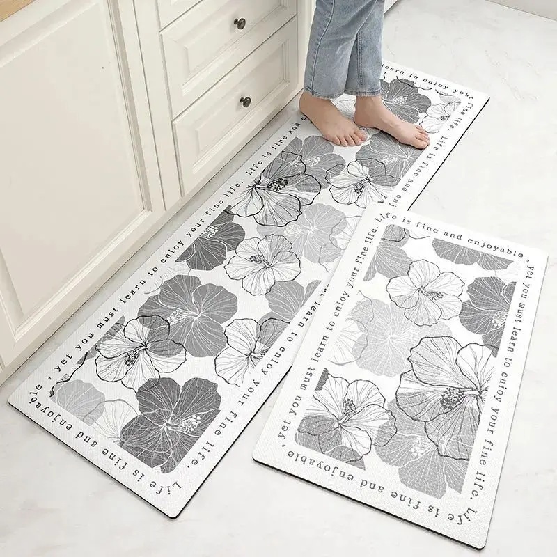 

Waterproof Kitchen Rug PVC Kitchen Floor Mat Non-slip Long Hallway Balcony Runner Rug PU Leather DoorMat Home Decor Modern Style