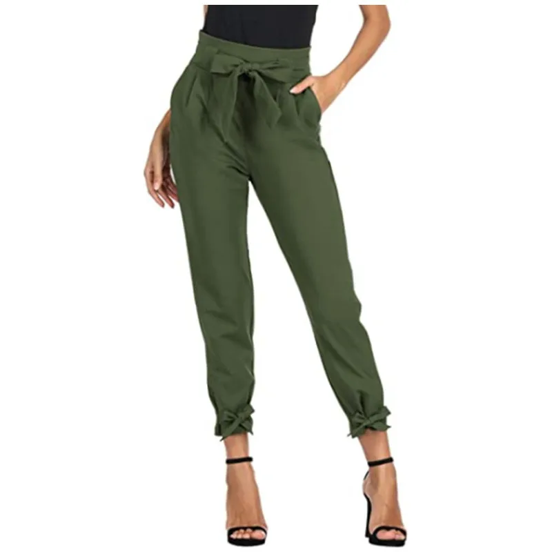 

Women's Trousers High Waist Lace-up Small Feet Loose Solid Color Female & Lady Casual Office Pants Summer 2022 Fashion New
