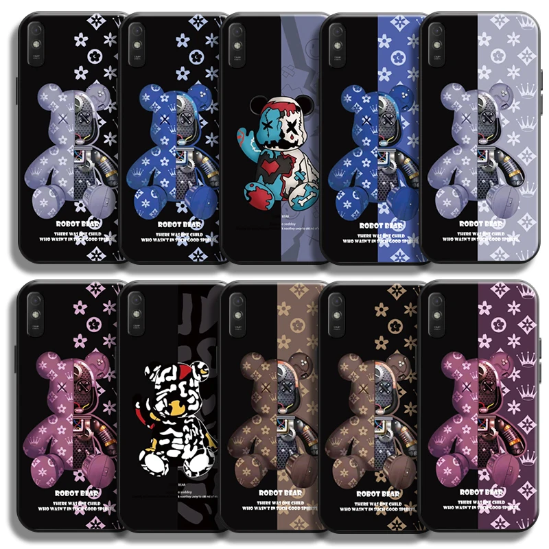 

Fashion Luxury Bear For Xiaomi Redmi 9A 9AT Phone Case Coque Black Carcasa TPU Funda
