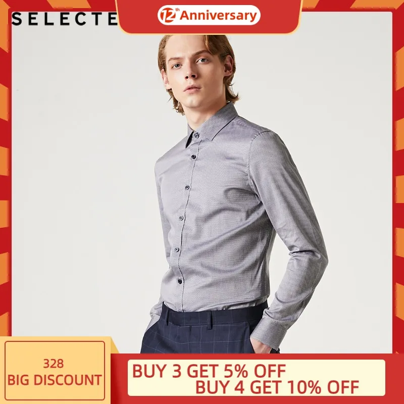 

SELECTED 100% Cotton Plaid Slim Fit Men Business Long-sleeve Shirts T|419305551