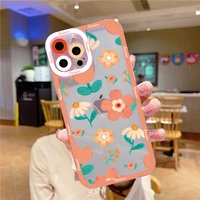 vintage leaves flower painted phone case for iphone 12 11 13 pro max 8 7 plus se 2020 x xr xs camera protection clear soft coque