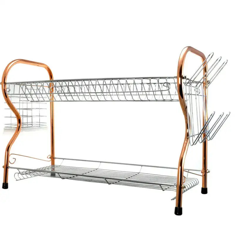 

2-Tier 22 in. Chrome Plated Dish Rack in Copper for Kitchen Accessories
