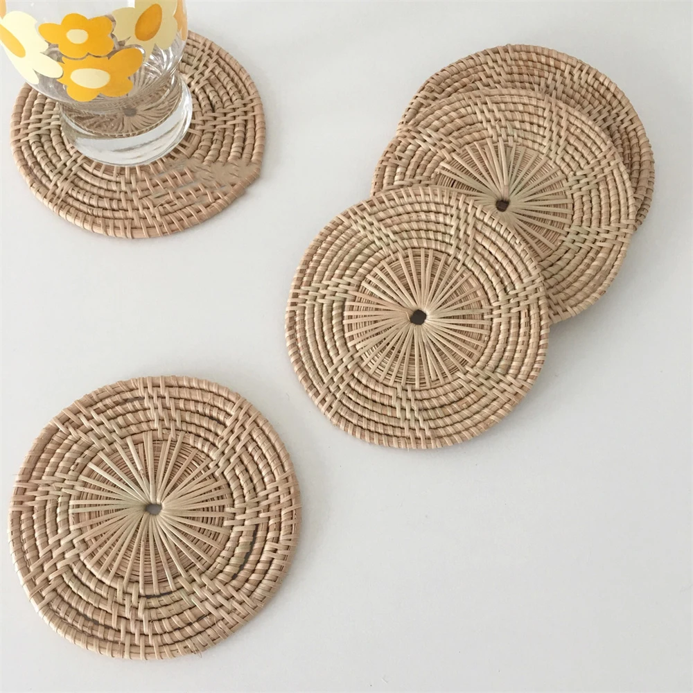 

Bamboo Rattan Coaster Internet Celebrity Ins Heat Insulation Pad Durable High Quality Rattan Insulation Mat Mat 10×7×3cm Round