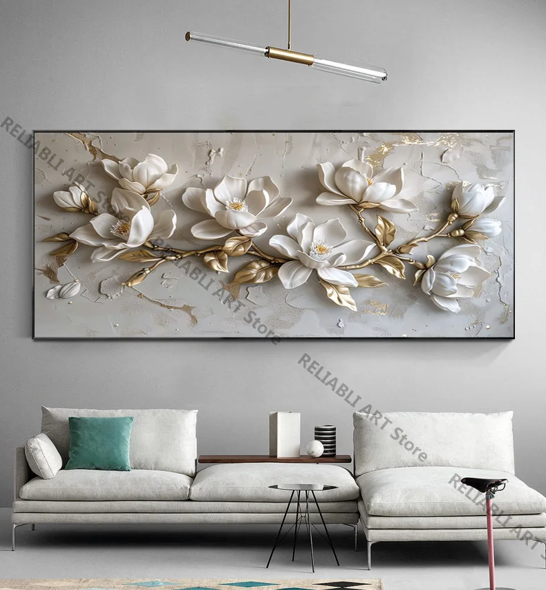 

RELIABLI ART Абстрактный серый плакат с белыми цветами