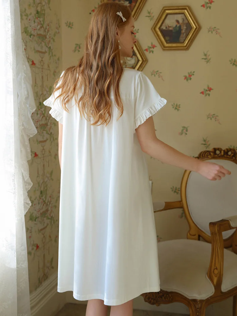 Women Spring Summer Ruffles Sleepwear Sexy Lace Crop Sleeveless Nightdress Cotton Fairy Princess Pajamas Victorian Nightgowns