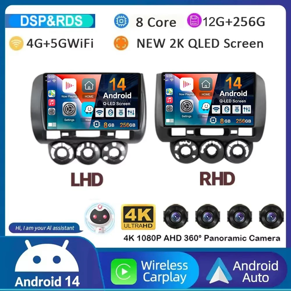 Автомобильный радиоприемник Carplay Android 14 для Honda Fit Jazz City 2002 2003 2004 2005 2006 2007