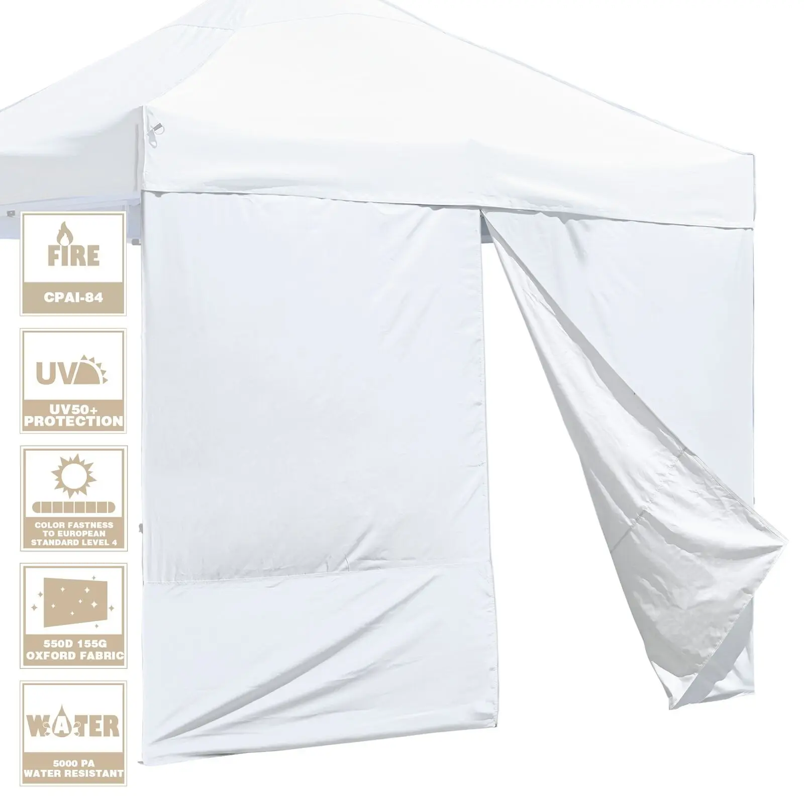 10x7ft Durable Canopy CPAI-84 Sidewall with Zipper UV50+ Protection White