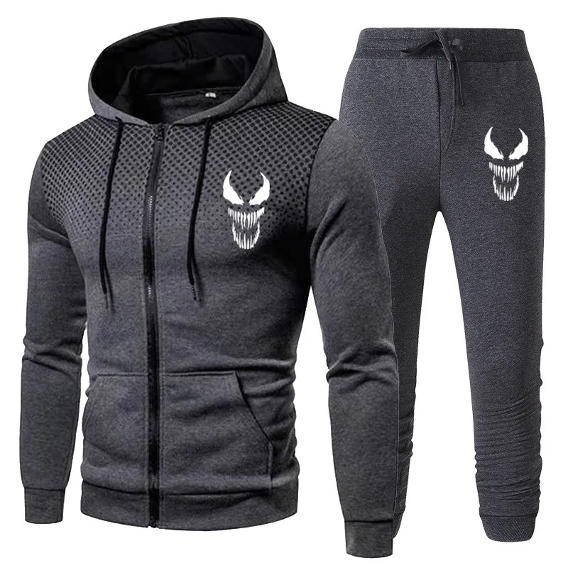 

Men's Hooded sets Casual Zipper Sweatshirts+Sweatpants Gym Jogger Tracksuit venom Fashion Spring Winte Fleece Men Clothing suits