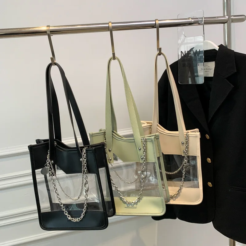 

Women Tote Bag Pvc Transparent Shopping Bag Shoulder Handbag Travel Bags 2022 New Female Large Capacity Jelly Bag