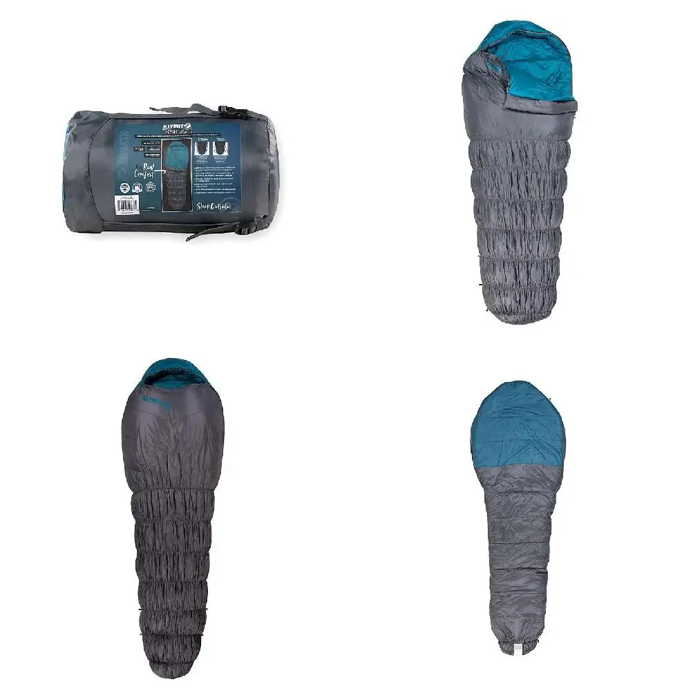 

Luxurious Hybrid Three Season Teal & Gray Mummy Sleeping Bag, 82x30in Dimensions Perfect for Outdoor Adventures!