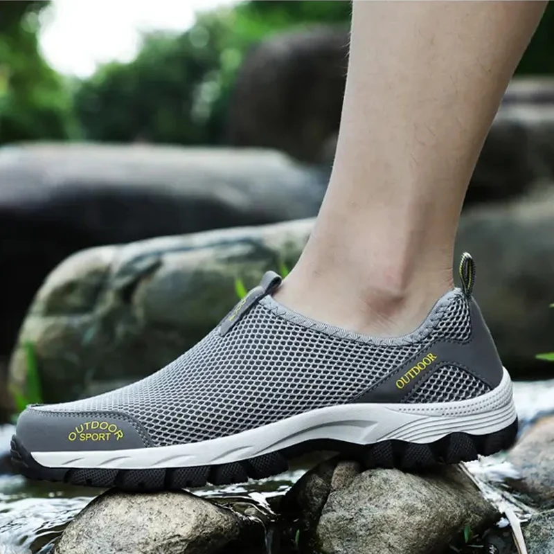 Walking Shoes Men Slip on Casual Sneakers Male Breathable Outdoor Shoes Lightweight Flat Shoes Blue Black Grey