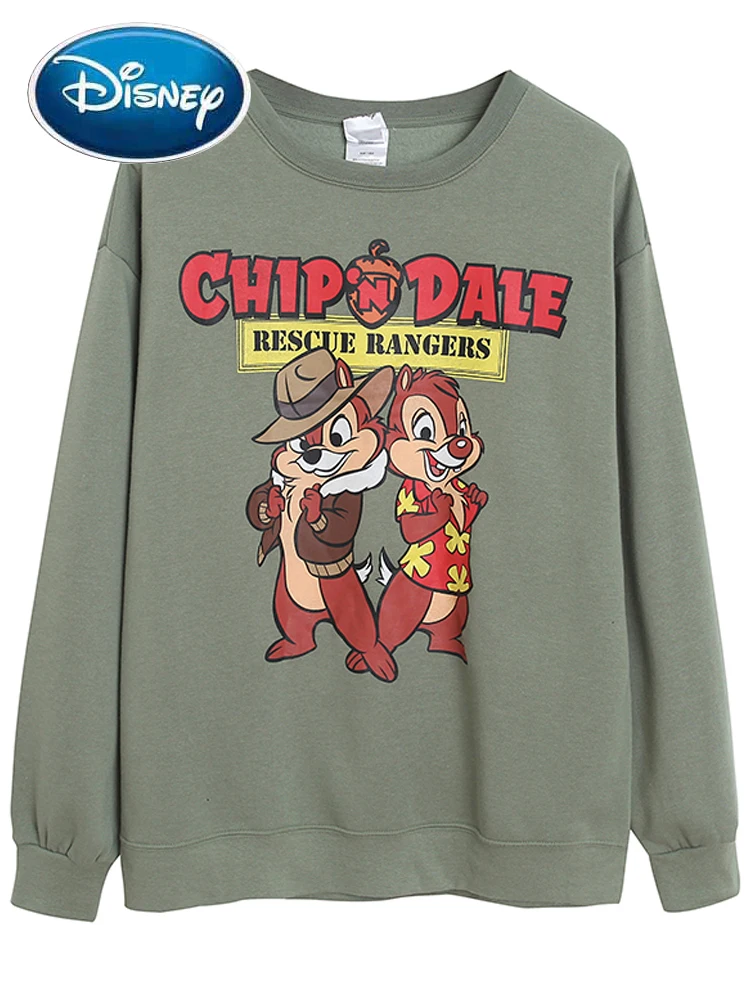 

Disney Fleece Sweatshirt Harajuku Chip 'n Dale Letter Cartoon Print Fashion Women O-Neck Pullover Jumper Tops Femme Streetwear