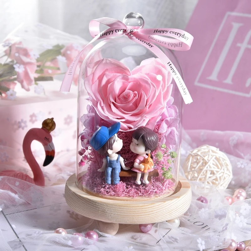 

Valentine's Day Gift for Girlfriend Eternal Rose Dried Flower In Glass Cover Mothers Day Wedding Decoration for Home Baby Shower