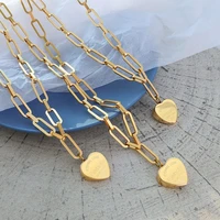 three dimensional engraved heart shaped sweater necklaces for women stainless steel 18k gold plated pendant necklace