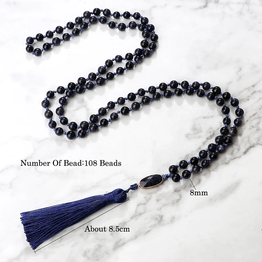 Ожерелье из натурального песчаника 8 мм синее золото каменные бусины 108 мала