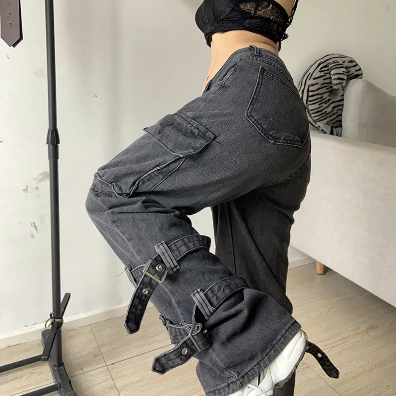 

Женские джинсы с заниженной талией Goth Chic, Ретро стиль гранж, модная уличная одежда в стиле Харадзюку, джинсовые Джоггеры в стиле ретро