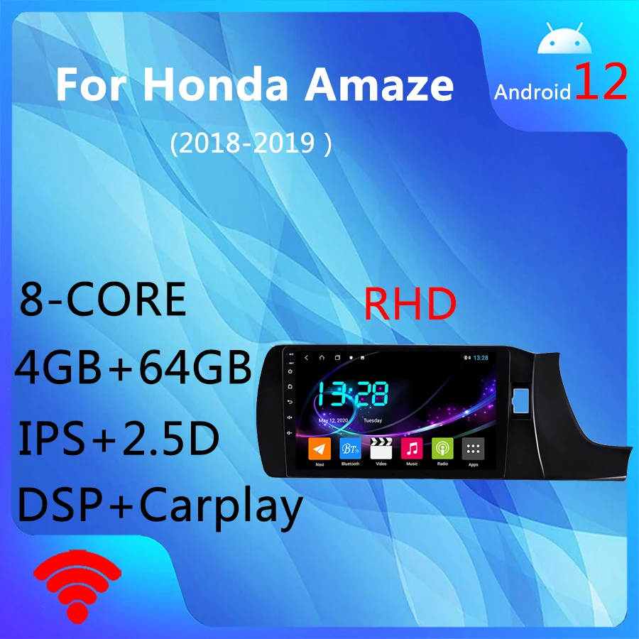 

Wanqi 8 ядер 4 + 64 Гб Android12.0 Carplay DSP RDS GPS навигация автомобильный Радио медиаплеер для HONDA Amaze 2018-2019 RHD
