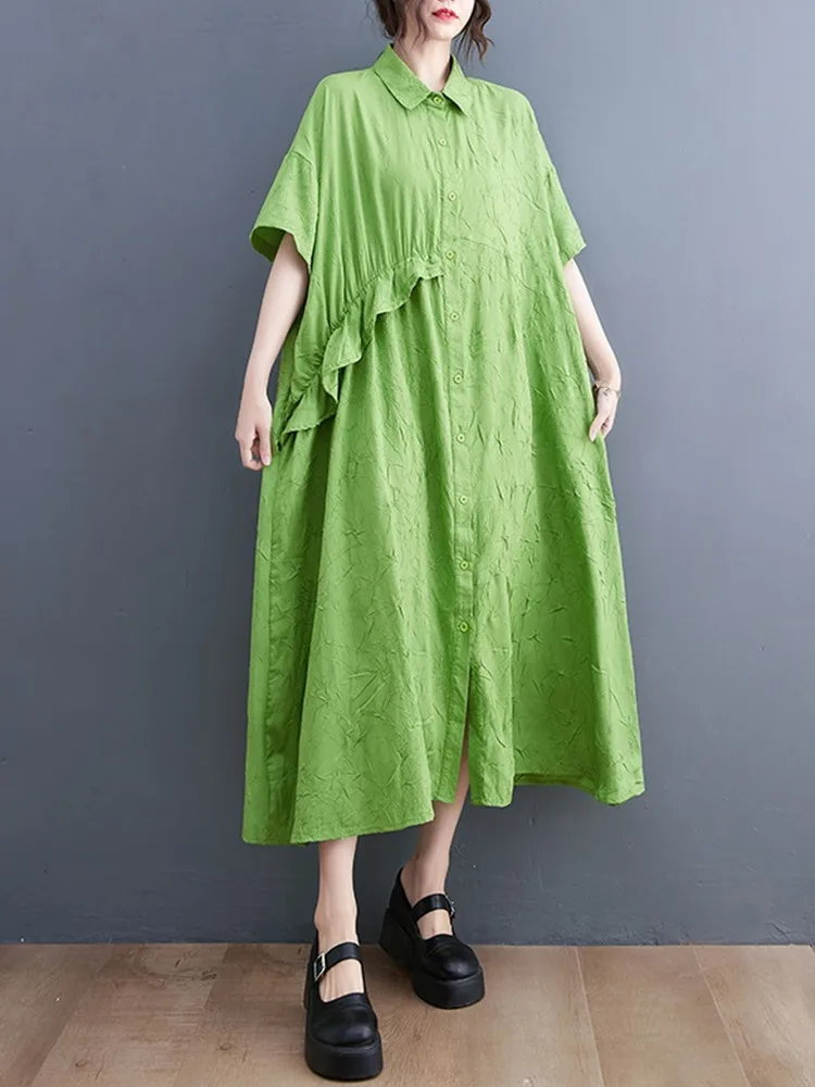 

Short Sleeve Oversized Cotton Vintage Dresses For Women Casual Loose Long Summer Shirt Dress Elegant Clothes 2023