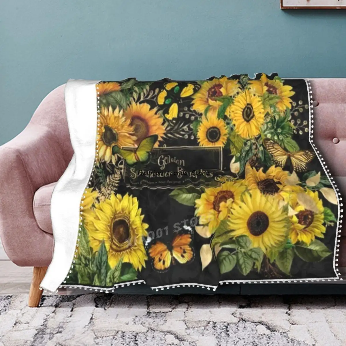 

Printed Sunflower Sherpa blanket Floral bedding cover Warm decorative blanket bedspread sofa cover