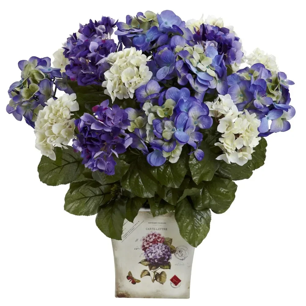 

Mixed Hydrangea Artificial Flowers with Floral Planter, Blue