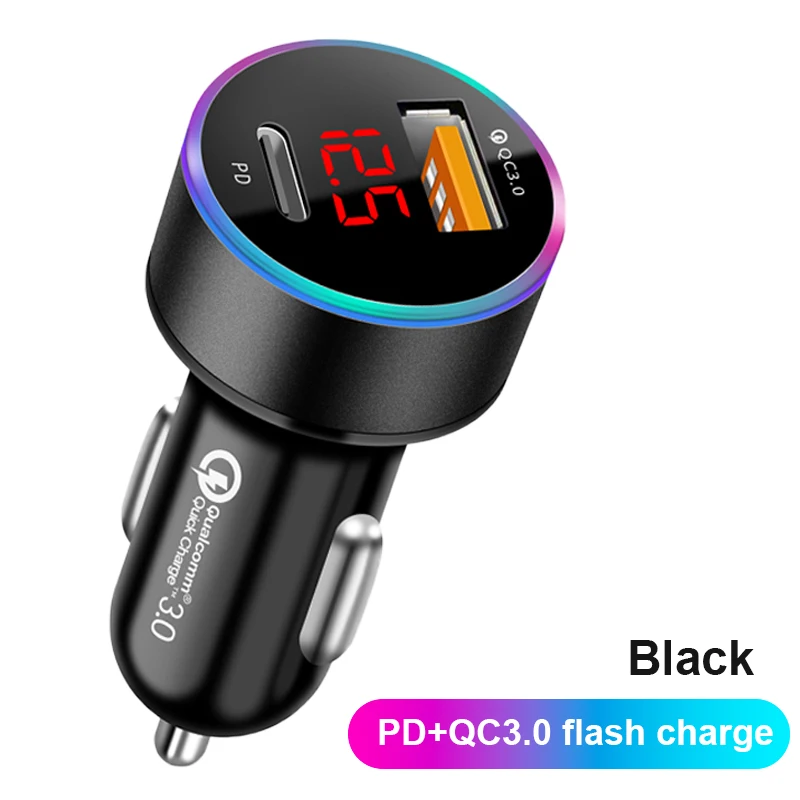 

SEAMETAL PD + USB QC3.0 38 Вт Быстрое Автомобильное Зарядное Устройство Со Светодиодным Вольтметром 12-24 В Адаптер Прикурива...