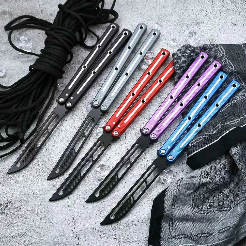 

Squid Inked Triton V2 Clone Balisong Flipper Trainer Butterfly Training Knife Free-swinging Aluminum Handle Safe EDC Knife Gift