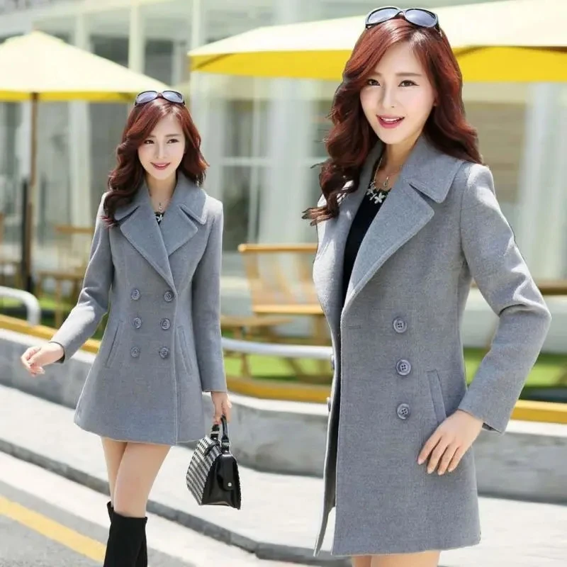 

Wool Blends Coats Spring And Autumn Woolen Coat For Women 2023 Korean Slim Single-Breasted Outwear Turndown Collar Warm Jackets