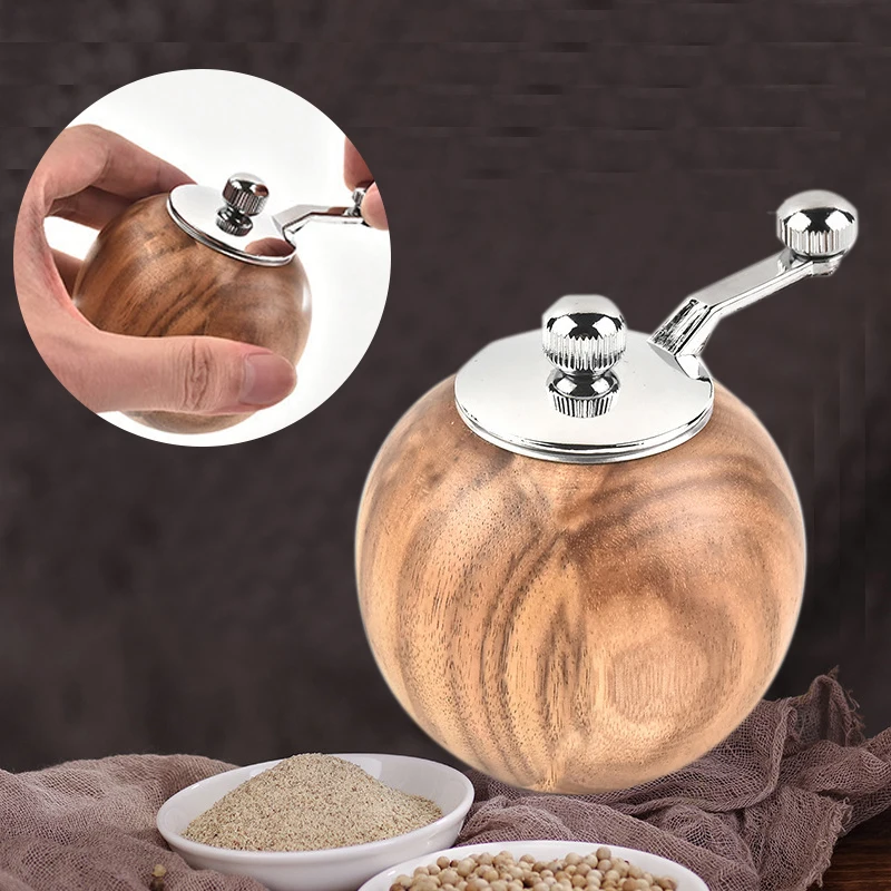 New Round Wooden Salt And Pepper Grinders Ceramics Adjustable Coarseness Mills With Hand Crank Coffee Grinder Kitchen Gadget Set