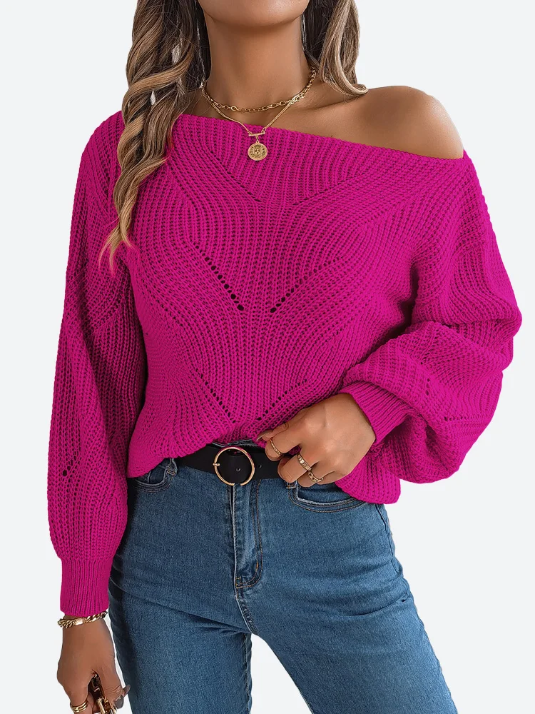 

Benuynffy Women's Fall Winter Tops 2023 Fashion Boat Neck Lantern Long Sleeve Pullover Knitted Casual Sweaters Jumper Tops