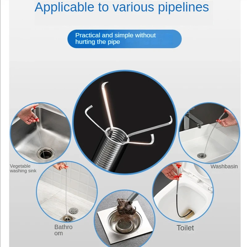 

Sewer Pipe Unblocker Snake Spring Pipe Dredging Tool Kitchen Bathroom Sewer Cleaning Tool Kitchen Accessories 90/160cm