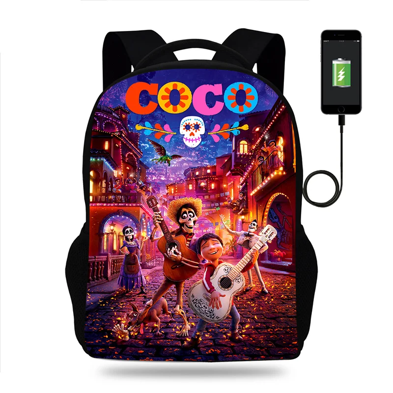 Disney-Mochila de Coco para niño y niña, morral escolar con carga USB,...
