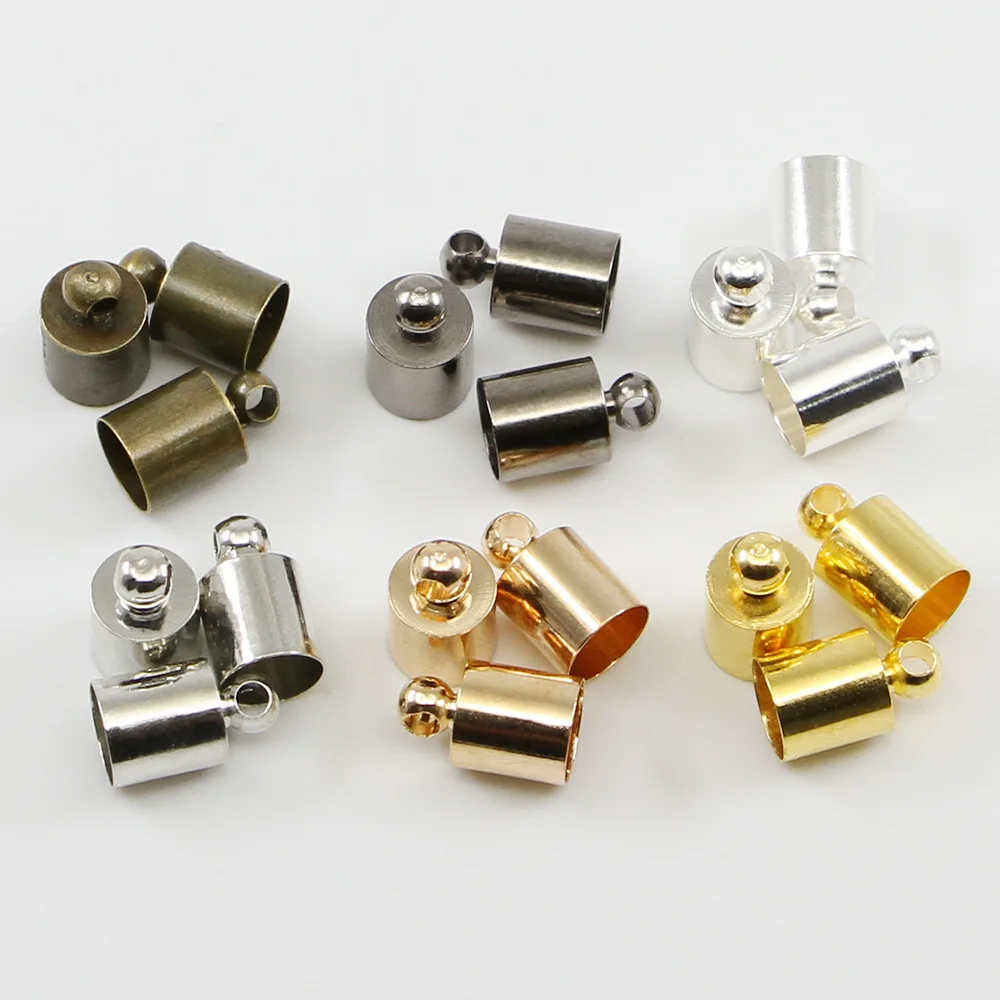 Обжимные наконечники для шнура с кисточкой, разноцветные медные колпачки 8 мм x 12 мм, аксессуары для изготовления ювелирных изделий, 100 шт./партия