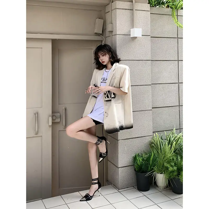 Short Sleeves Blazer Women Casual Letter Print Loose Jacket Spring Summer Coat Korean Fashion Tops Luxury Designer Clothing